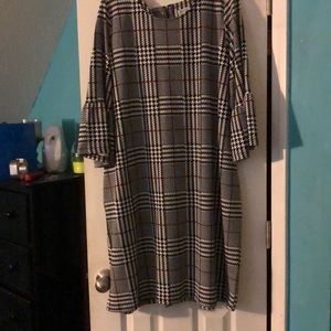Glen Plaid Shift Dress with Bell Sleeves.